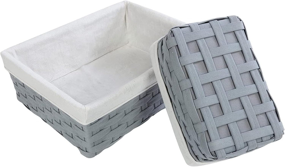 Juvale Wicker Nesting Baskets with Cloth Lining - 5-Pack Gray Rectangular Set...