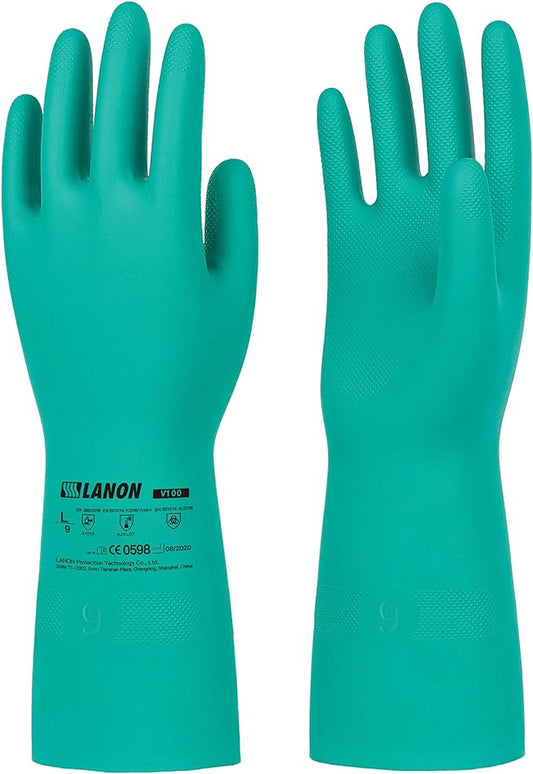 LANON 3 Pairs Nitrile Chemical Resistant Gloves, Reusable Heavy-Duty Rubber by LANONProtection