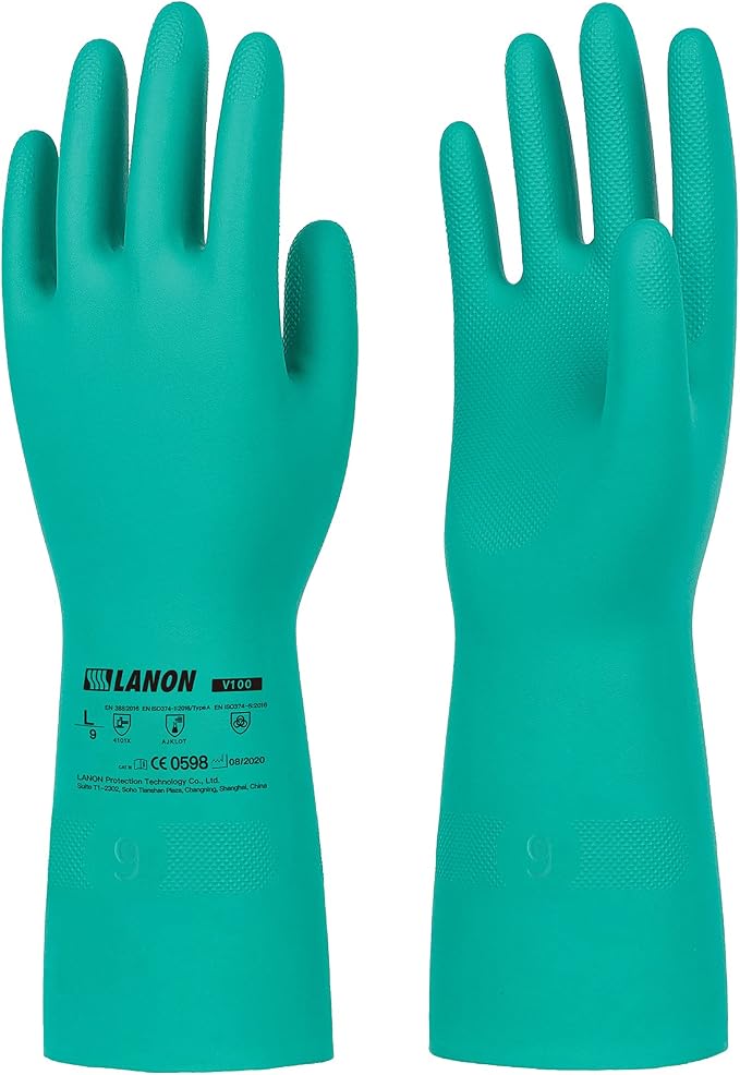LANON 3 Pairs Nitrile Chemical Resistant Gloves, Reusable Heavy-Duty Rubber by LANONProtection