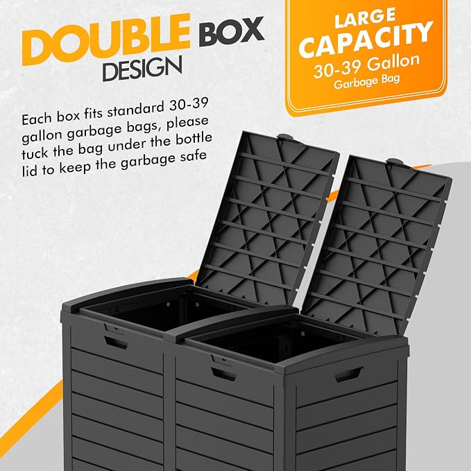 62 Gallon Outdoor Trash Can, Waterproof Resin Trash Can - Image 3