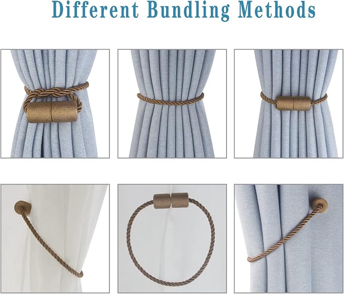 Magnetic Curtain Tiebacks 4 Pack Khaki Curtain Rope Tieback Curtain Holders - Image 4