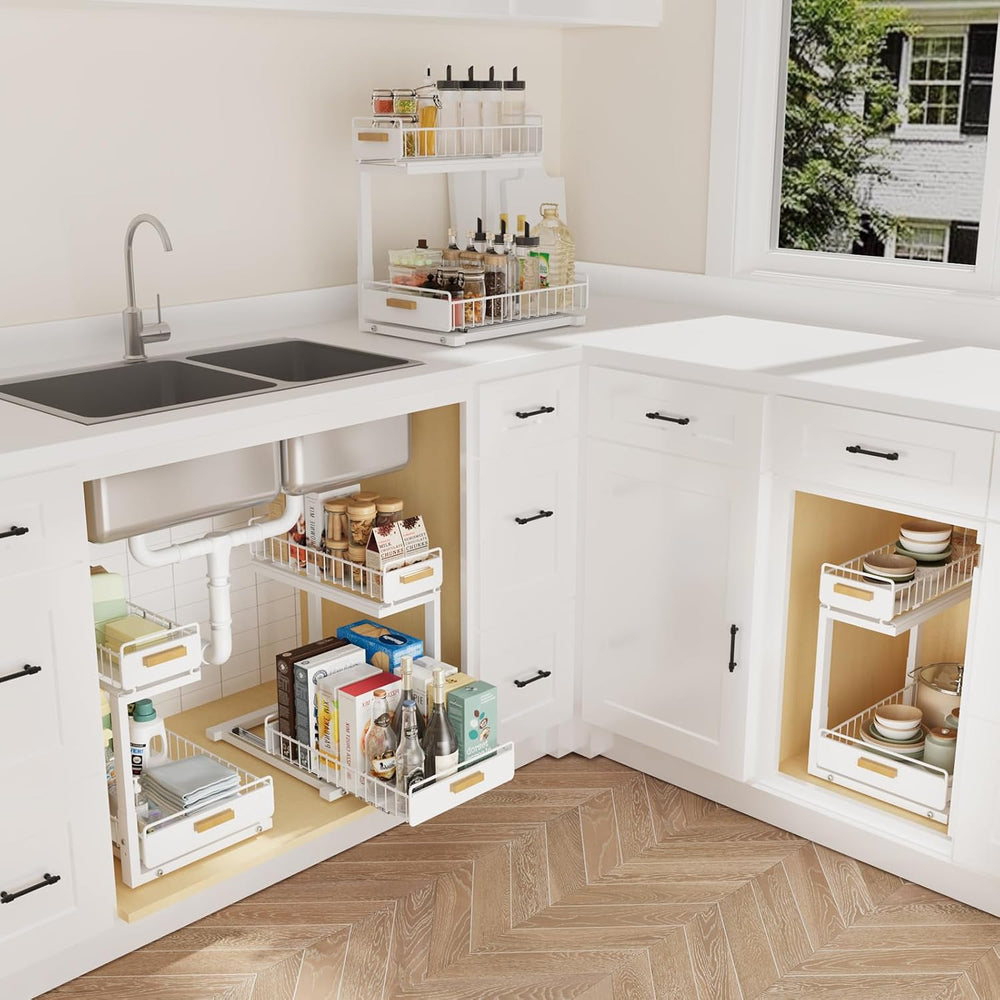 2 Pack Under Sink Organizer with Ball Bearing Sliding Drawer, Heavy Duty Pull...