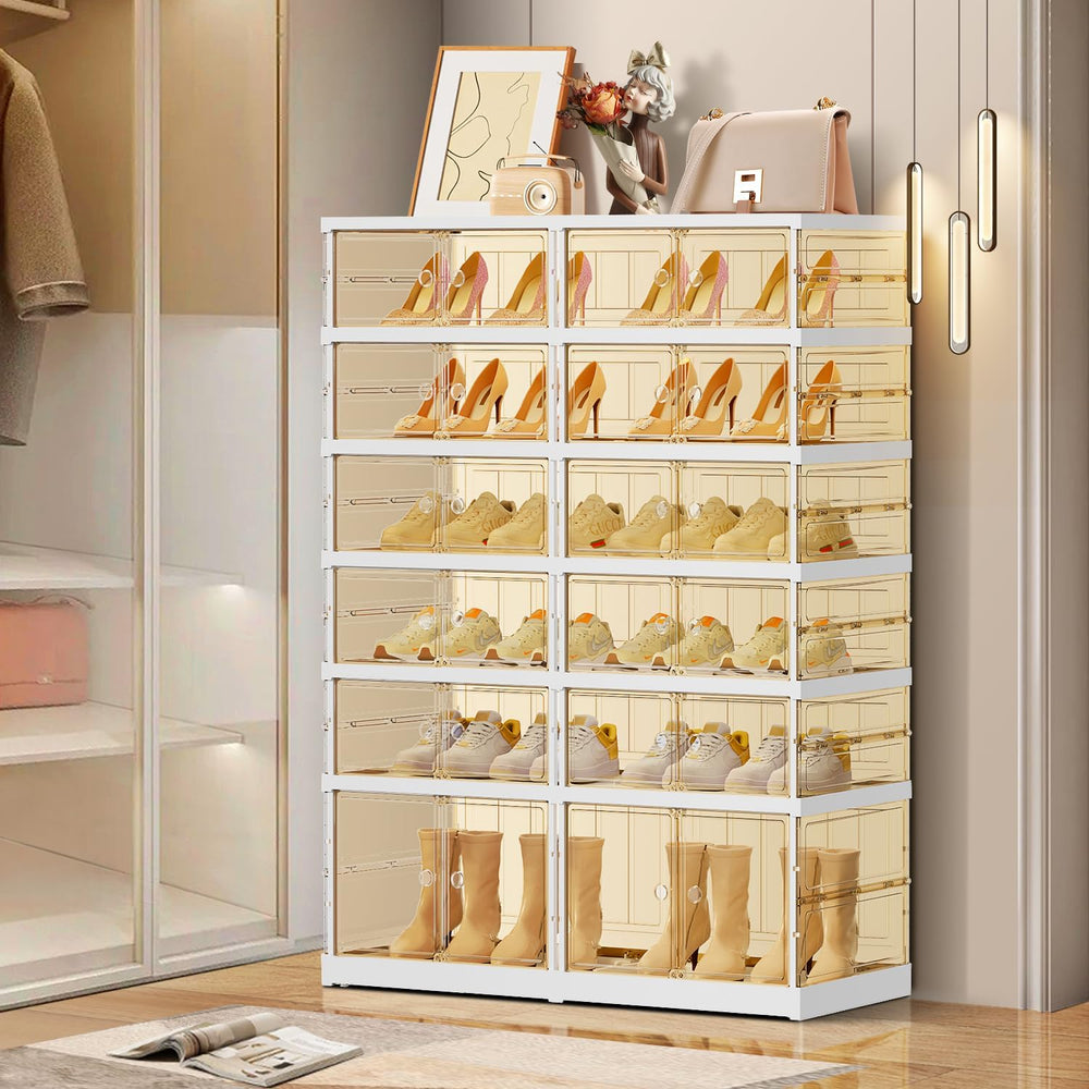 EHAMILY 6-Tier Foldable Shoe Rack Organizer with Doors, 24 Pairs, White