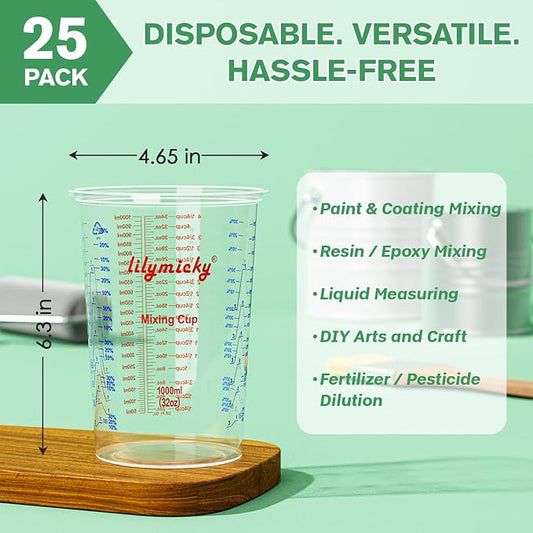 25 PACK Plastic Measuring Cups, 32 oz Disposable Mixing Cups, Measurement - Image 2