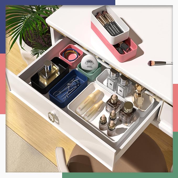 11-Piece Stackable Drawer Organizer Set, Stationery, Utensils in Bathroom - Image 8