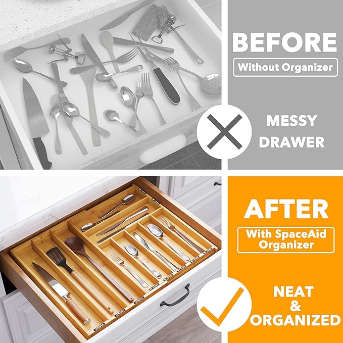 SpaceAid Bamboo Silverware Drawer Organizer - Image 2