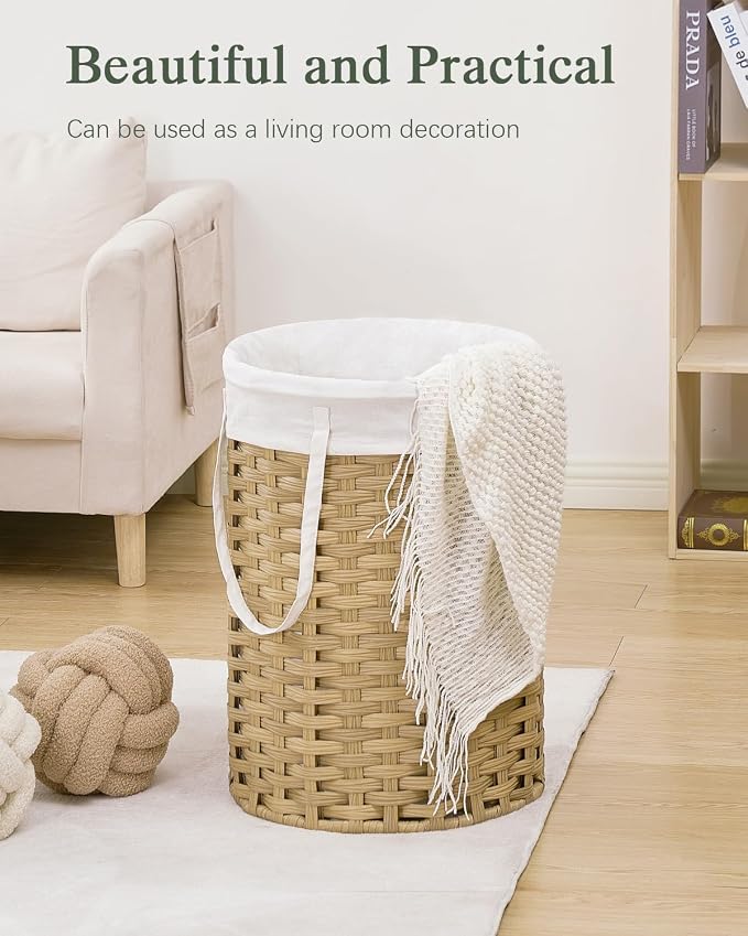 Laundry Hamper Laundry Basket Round 19.0 Gal Handwoven Rattan Hamper, Large - Image 8