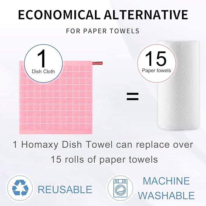 Homaxy 100% Cotton Terry Kitchen Dish Cloths, Ultra Soft and Absorbent Dish - Image 7
