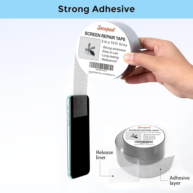 Grey Window Screen Repair Tape, 2IN X 15FT Screen Repair Kit - Image 3