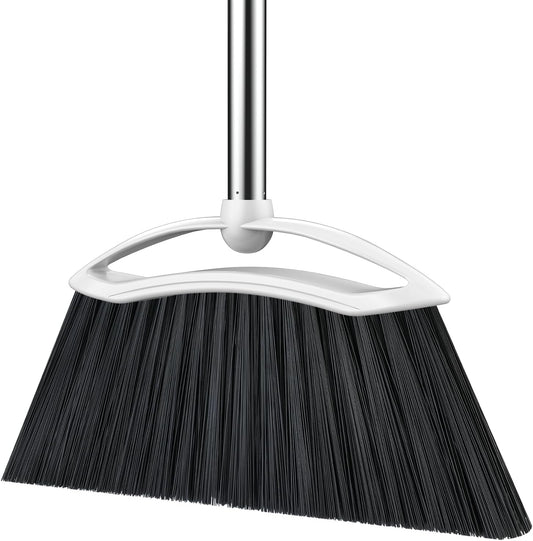 Heavy Duty Broom, 54-inch Adjustable Long Handle Angle Brooms Large Brooms for Sweeping Indoor and Outdoor Commercial Broom for Home Kitchen Patio Garage Porch Courtyard Classroom, White