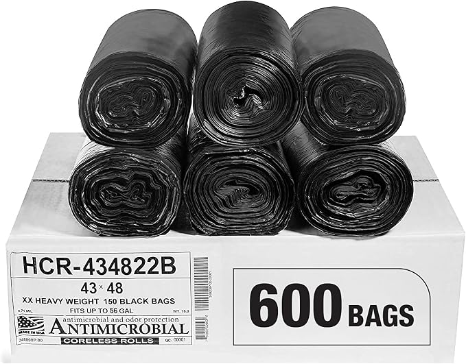 Aluf Plastics High Density Trash Bags, 56 Gallon, 22 Micron, by AlufPlastics