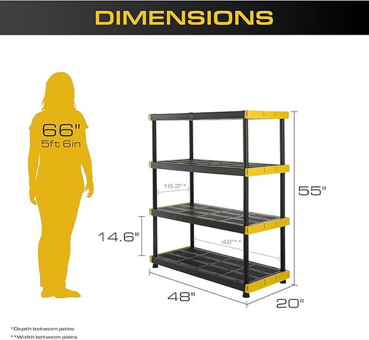 BLACK & YELLOW, 4-Tier Heavy Duty Plastic Storage Shelving Unit, 200lbs/shelf - Image 2