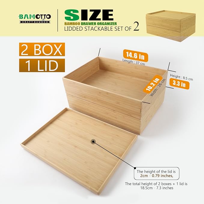 Stackable Bamboo Drawer Organizer Set – 2 Boxes - Image 2