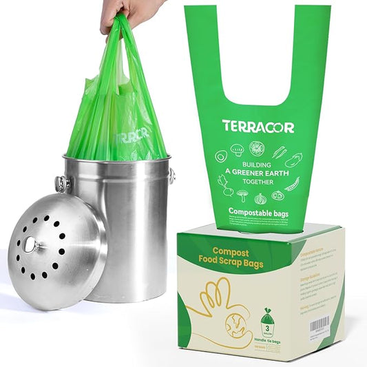 Compost Bags, Handle Tie Food Scrap Bags 3 Gallon, Certified by BPI and ASTM by TerracorPackaging
