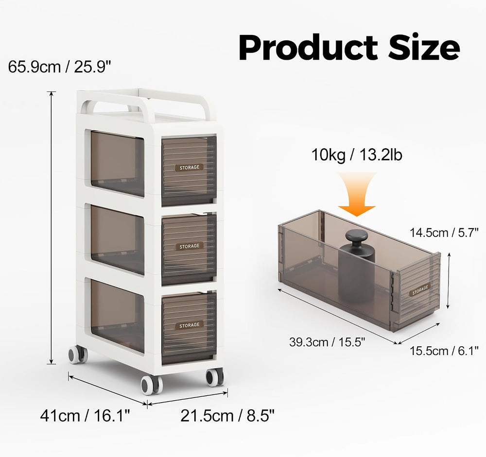 Bathroom Storage with Drawers, 7.87" Wide Slim Cabinet with Wheels