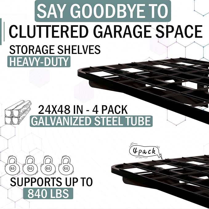 4-Pack 2x4ft Garage Wall Shelving, 4 Shelf Total 16 ft Garage Shelving Wall - Image 3