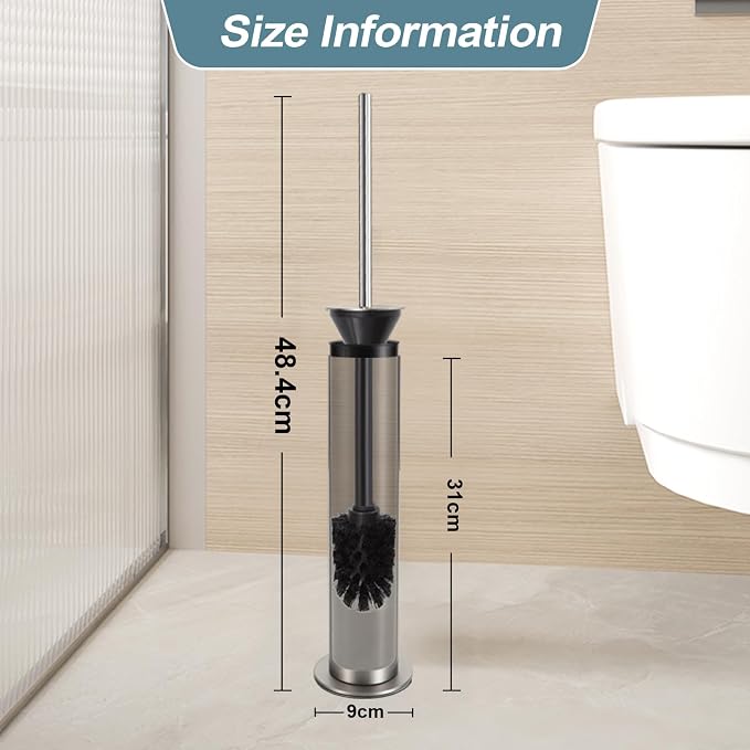 BGL Toilet Brush and Holder Set, Heavy Duty 304 Stainless Steel, Round Base and - Image 3