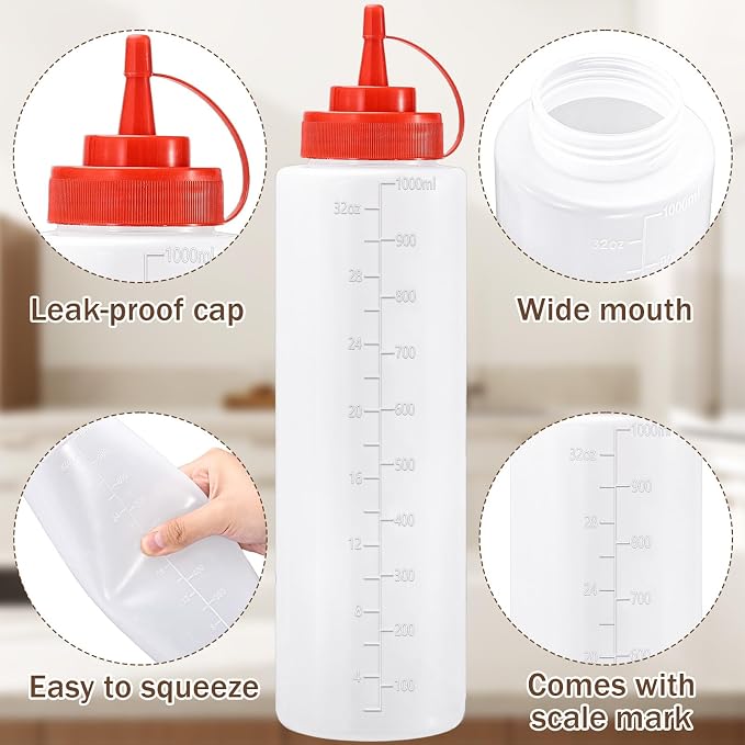 Condiment Squeeze Bottles Ketchup Dispenser, 2 Pack 32oz Squeeze Bottles - Image 3
