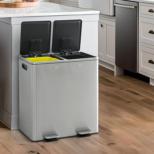 CAPHAUS Dual Trash Can with Double Lid, Trash and Recycle Bins Combo, by CAPHAUS