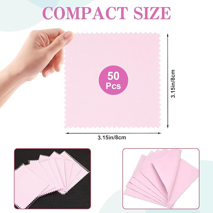 50 Pack Jewelry Polishing Cloth, 3.15" x 3.15" Pink Cleaning Cloths, Small - Image 2