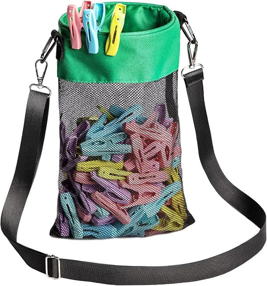 Mesh Clothespin Bag with Hooks Hanging Clothes Pin Bag with Drawstring Closure by AFUOWER