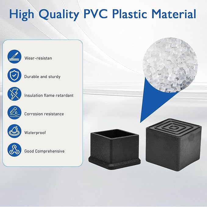 16 Pcs 1-1/4" x 1-1/4" Square Rubber Chair Leg Caps, PVC Table Leg Covers - Image 3