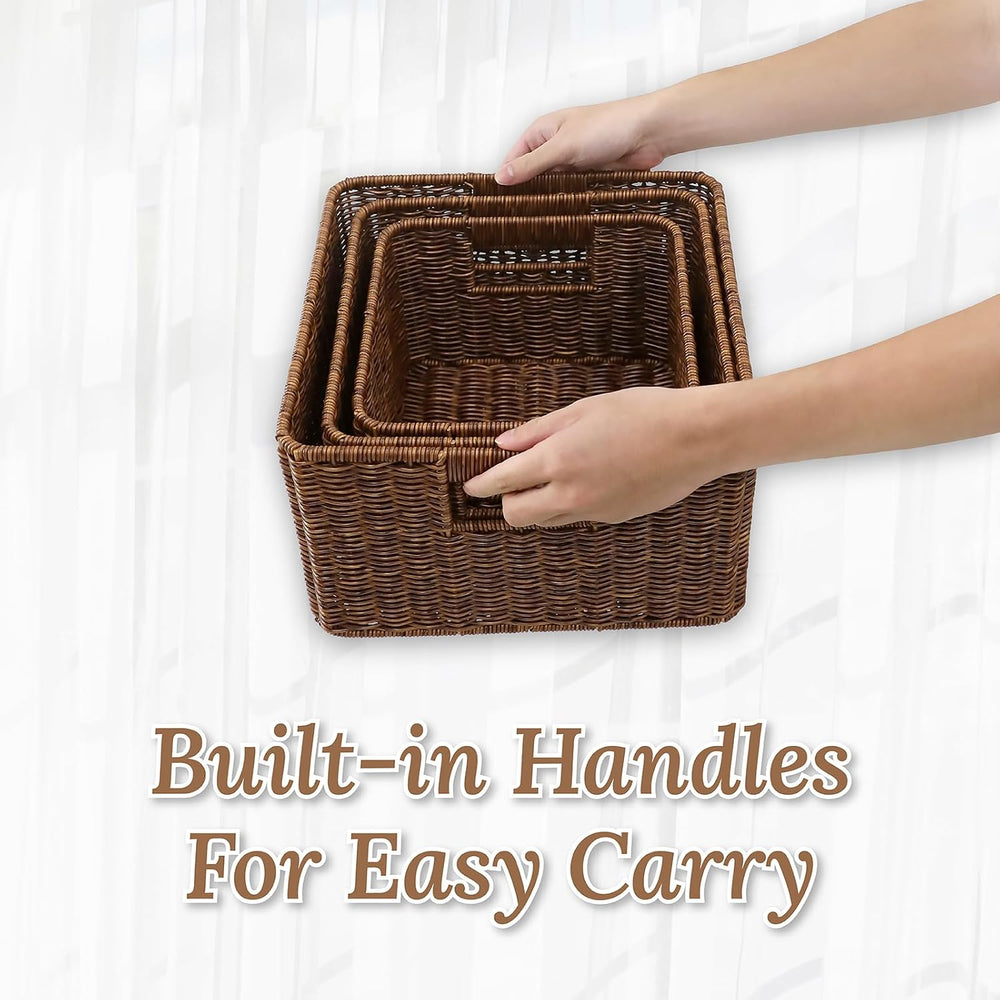 WeeNest Baskets with Handles, Wicker Storage, Shelf Boxes for Organizing, Dec...