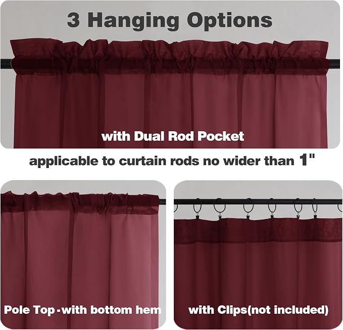 Chyhomenyc Sheer Curtains 36 Inch Length, Short Voile Sheer Window Curtians - Image 4