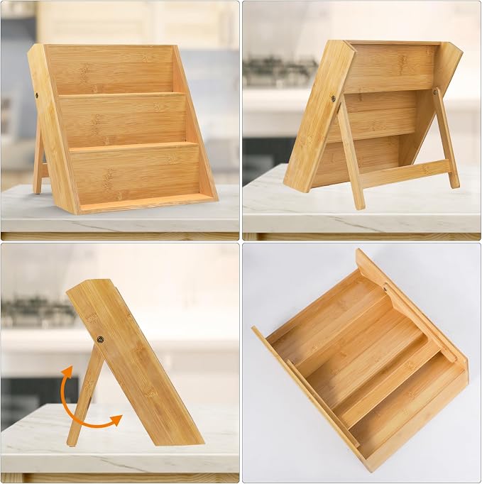 Bamboo Spice Rack Organizer for Kitchen Counter, 3 Tier Foldable Spice Shelf - Image 7
