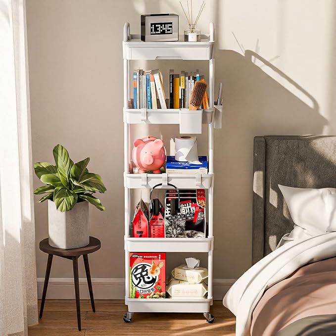5 Tier Rolling Cart Organizer, Bathroom Cart Organizers - Image 2