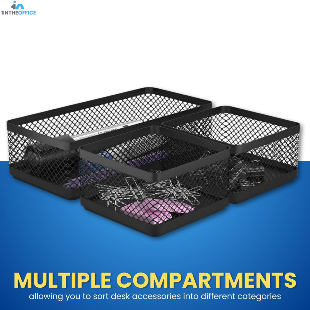 1InTheOffice Mesh Collection Desk Drawer Organizer Tray 3 Compartment - Stack...