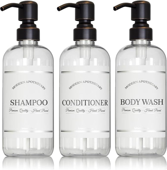 Clear Refillable Shampoo, Conditioner, and Body Wash Bottles by ArtanisHome