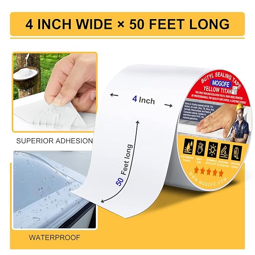 RV Roof Sealant Tape White, 4 Inch x 50 Feet RV Repair Roof Sealer Seal Tape - Image 2