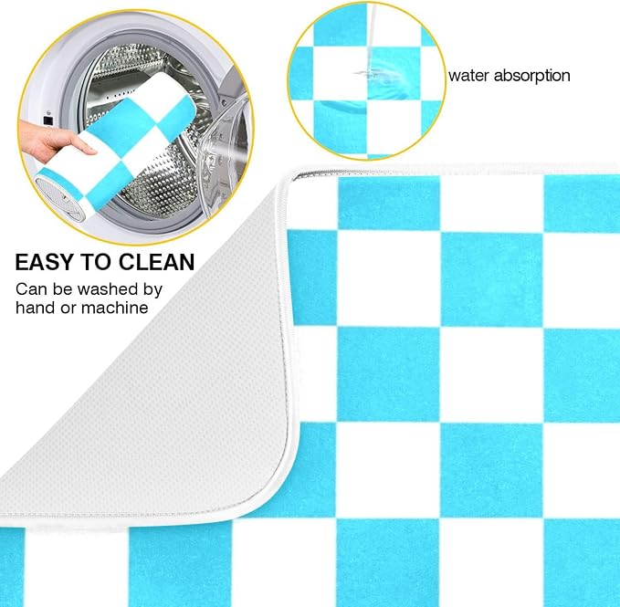 Turquoise Chessboard Dish Drying Mat - Image 2