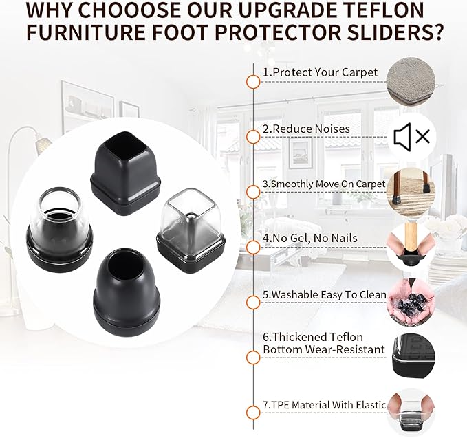 Ezprotekt 24 Pcs Clear Chair Leg Sliders - Image 3