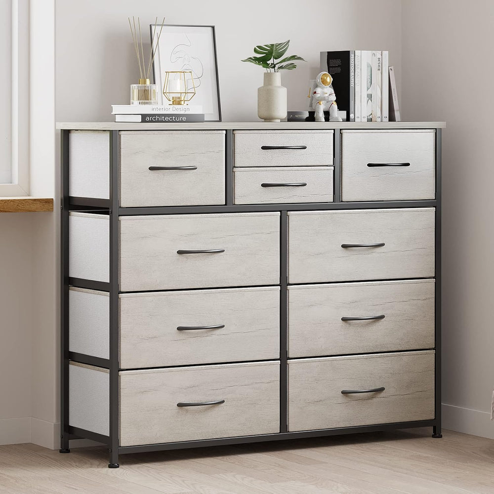 LUMTOK 10 Drawers Dresser with Fabric Bins for Bedroom,Closets，Greige