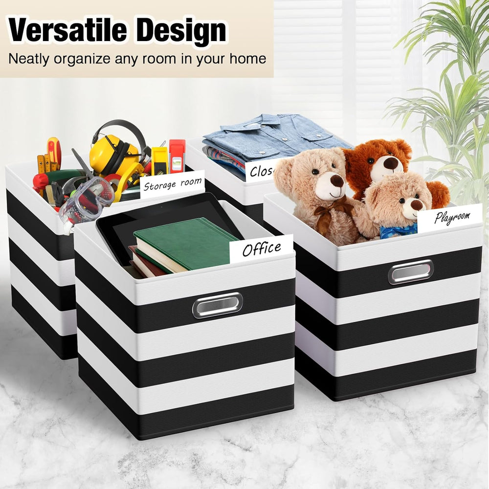 CroBlissful 11 Inch 6 Pcs Fabric Storage Cubes with Handle, Black and White