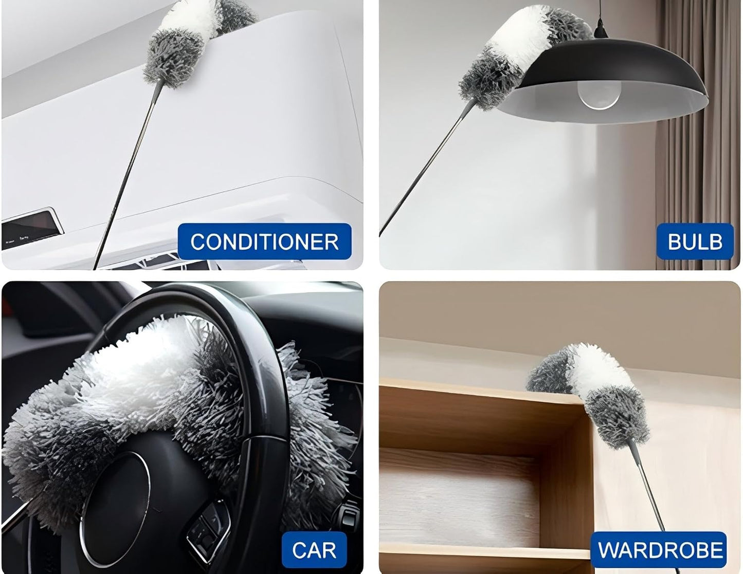 Duster with Extension Pole | Washable Cleaning Duster Kit with DusterHeads | Cobweb Duster | Corner Brush | Telescoping Pole for Ceiling Fan,Walls,Cobweb | Long Handle Feather Dusters (5 Piece Set)