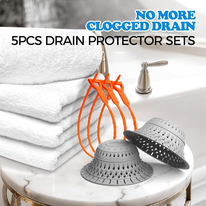 zaa 5 Pcs Bathtub & Shower Drain Hair Catcher, 2 Pack Silicone Collapsible - Image 5