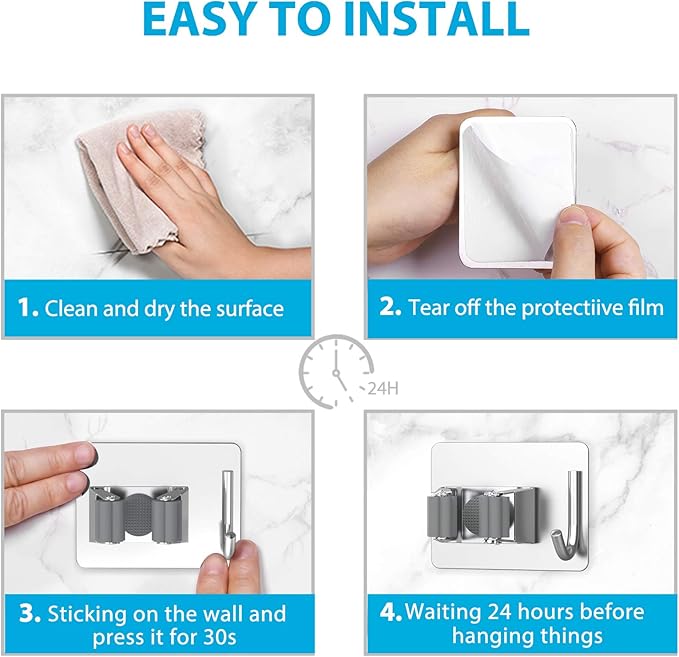 Mop Broom Holder No Drill, Mop Broom Organizer Wall Mounted Heavy Duty - Image 6