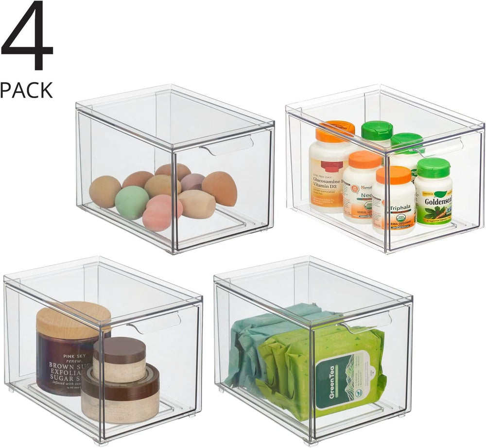 mDesign Plastic Stackable Bathroom Storage with Pull Out Bin Organizer Drawer...