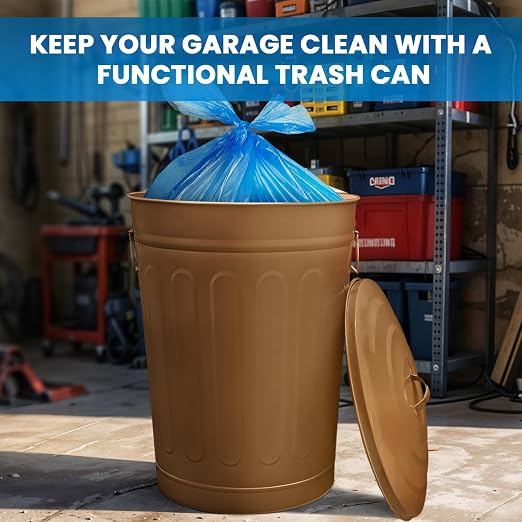 Plexon Round Trash Can 13 Gallon, Vintage Metal Outdoor Trash Can - Image 9