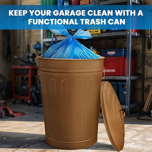 Plexon Round Trash Can 13 Gallon, Vintage Metal Outdoor Trash Can - Image 9