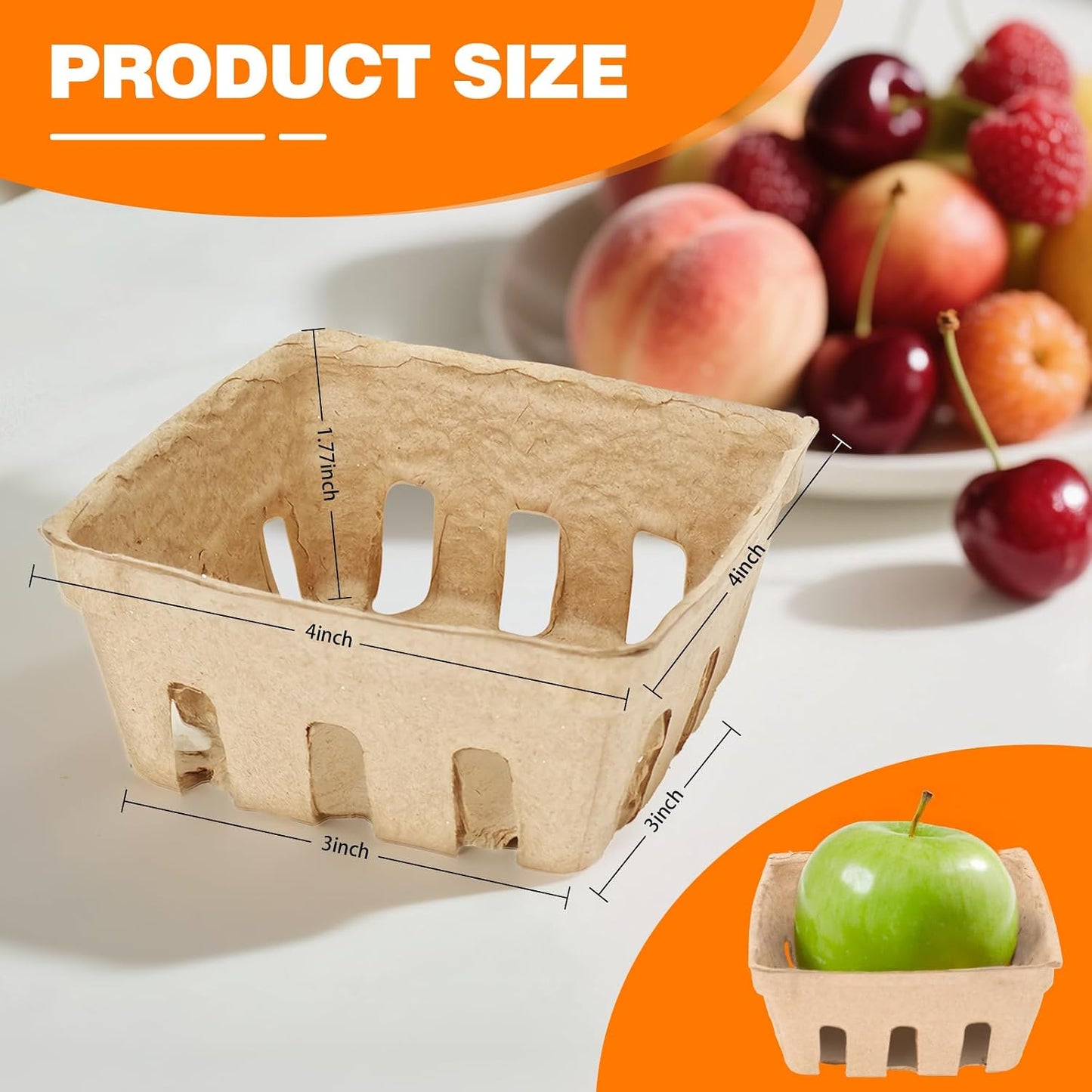 50 Pack Mini Natural Pulp Fiber Berry Basket | Small Basket Containers for Farmers Market Produce,Fruit Stand Supplies,Vegetables,Strawberry,Blueberry,Raspberry,Egg