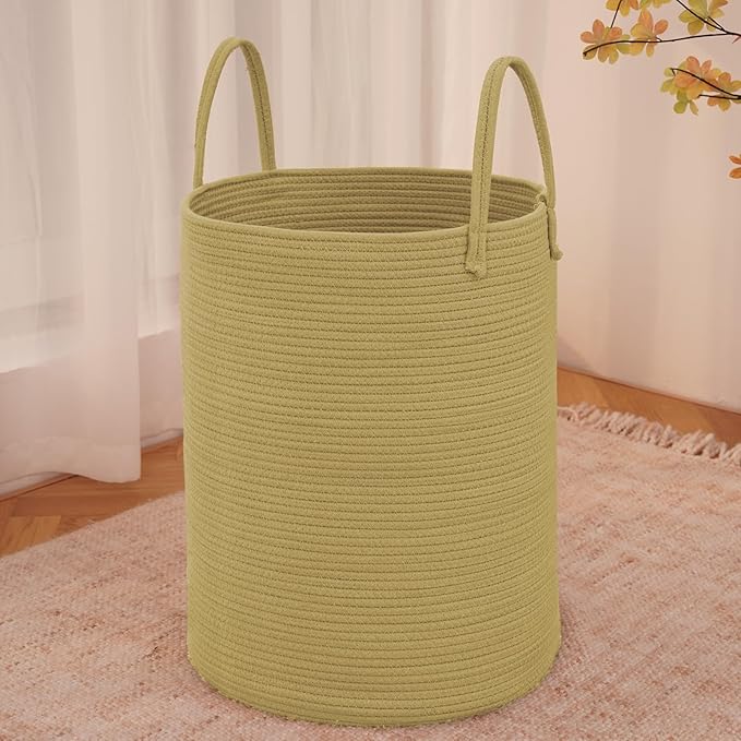 Large Woven Laundry Basket Hamper, 80L Cotton Rope Storage Bin by JMvicyroam