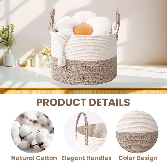 Woven Blanket Basket, 65L Large Rope Storage Bin - Image 3