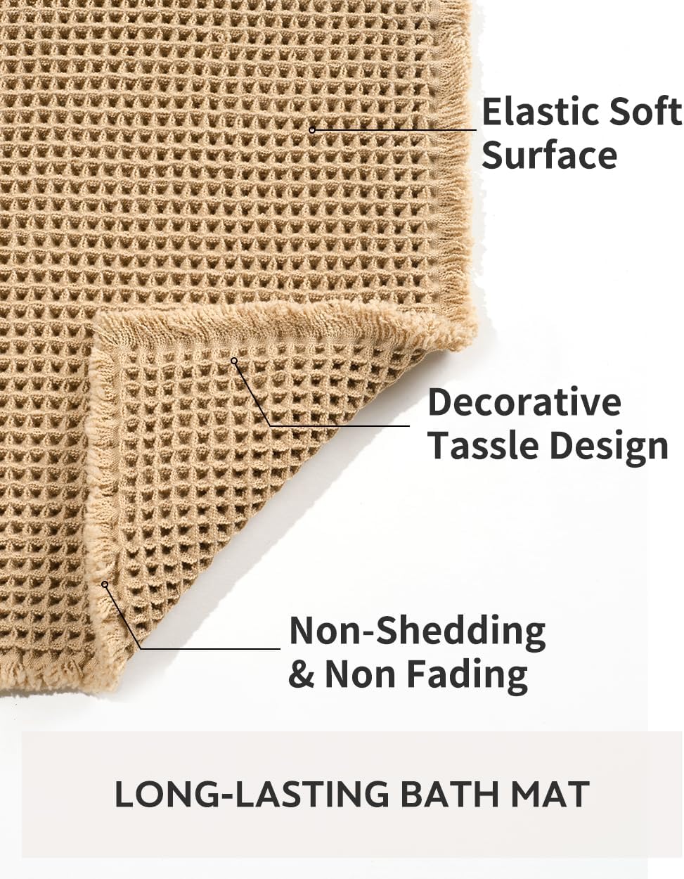 tchdio Waffle Bath Mat Rug, Super Absorbent Non Slip Bath Mats Ultra Soft Bathmat Machine Washable Bathroom Rugs with Tassels, Bath Rugs for Bathroom Floor Beside Tub, 17" x 24", Brown