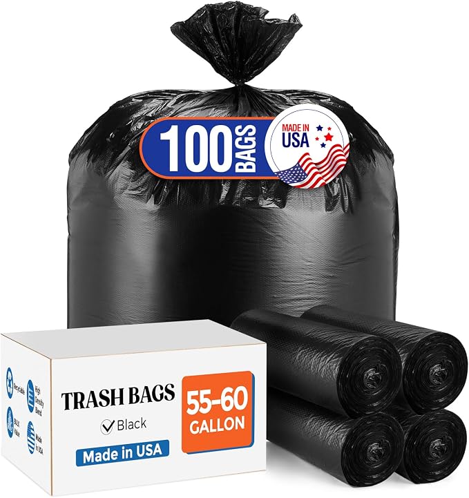 Delxo 55-60 Gallon Black Trash Bags, Durable & Puncture-Resistant Plastic by Delxo