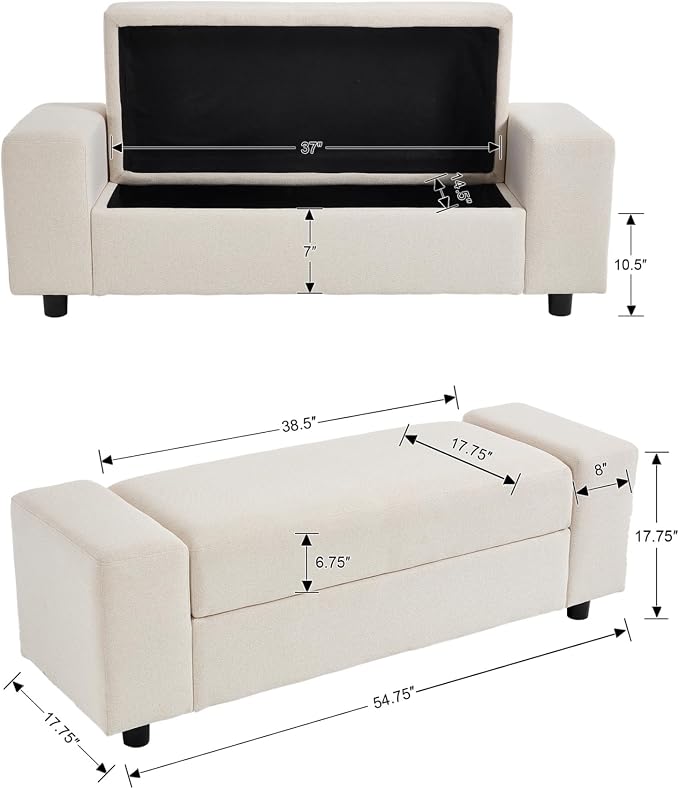 Storage Ottoman Bench, 55 Inch End of Bed Linen Bench - Image 2