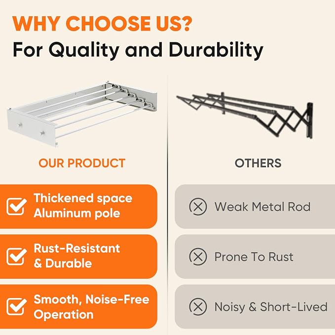 Clothes Drying Rack 20 inches Foldable Wall Mount Laundry Rack Folding Indoor - Image 3